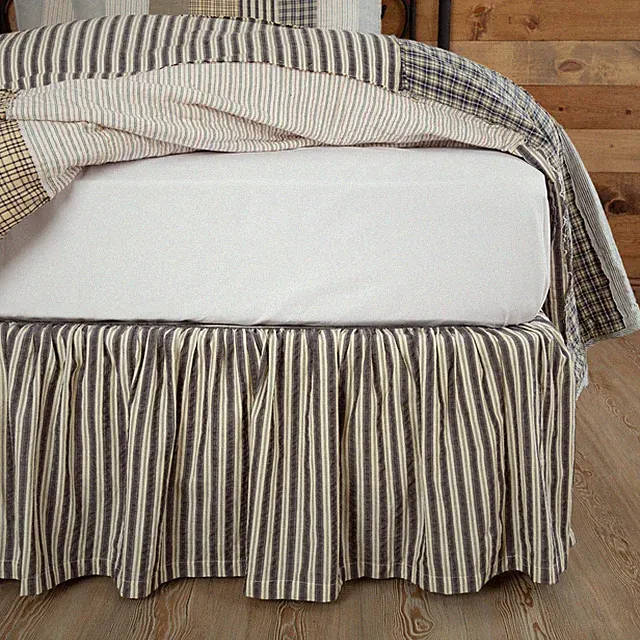 Ashmont Farmhouse Queen Bed Skirt Grey White Striped Cotton 60x80x16" VHC Brands