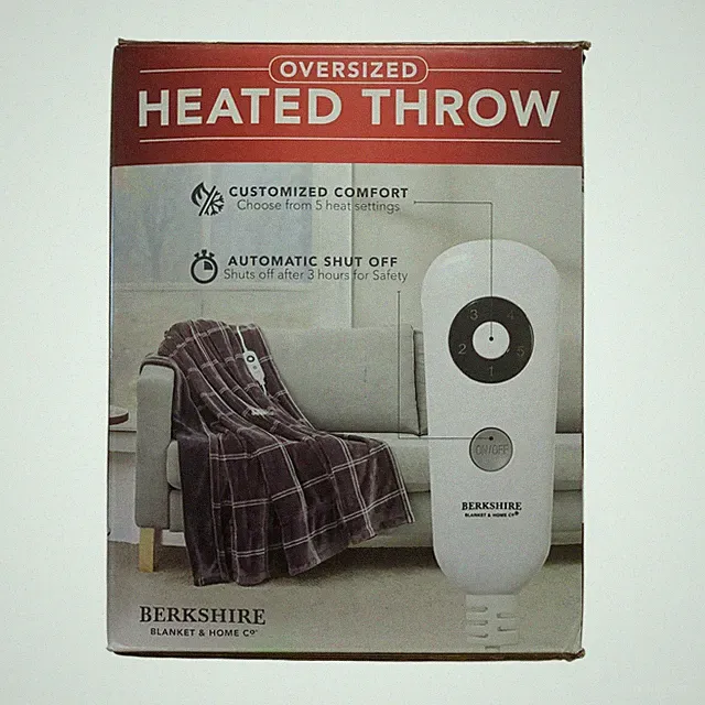 Berkshire Oversized Heated Throw with Auto Shut Off, 60"x70", Charcoal Plaid