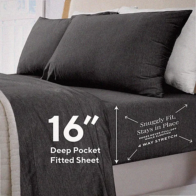 Cotton Jersey Knit Fabric 4 Piece Stretchy Bed Sheet Set Twin XL/Queen/King Size