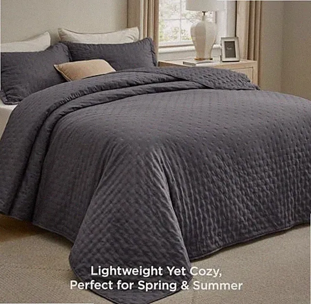 Full Comforter Set 7 Pieces Solid Charcoal 90" X 60"