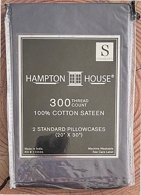 New Hampton House Charcoal Gray Pair 2 STANDARD Pillowcases Cotton Sateen 300TC