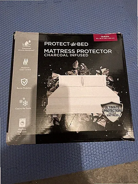 NEW PROTECT A BED Charcoal Infused Mattress Protector, QUEEN Open Box New