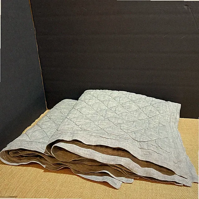 Pottery Barn Flax Linen Diamond Quilted Euro Shams (2) 26 X26 Heathered Charcoal
