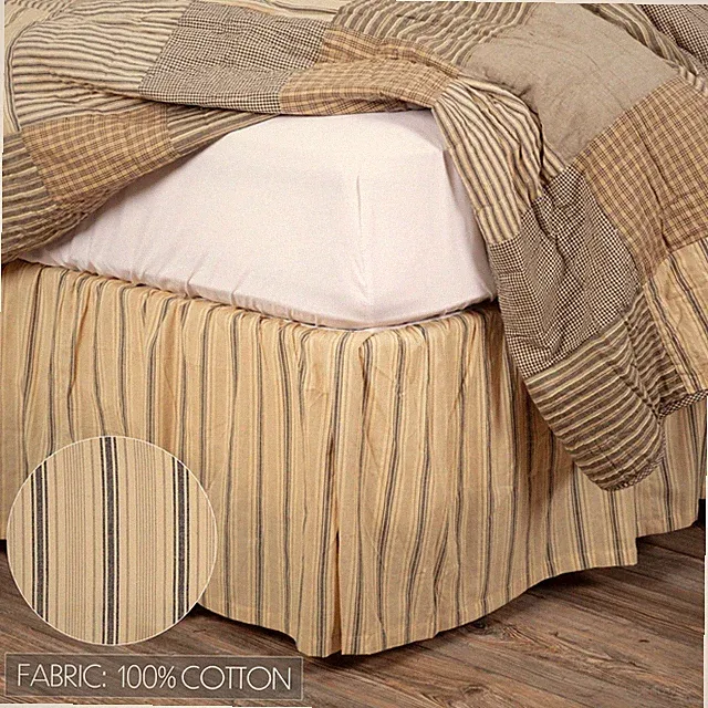 Sawyer Mill Charcoal Queen Ruffled BED SKIRT Stripe Country Cottage 60x80x16 VHC