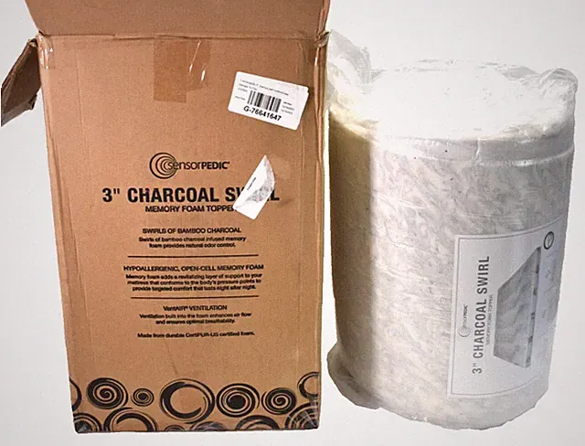 SensorPedic 3" Charcoal Swirl Memory Foam Mattress Topper 3" Thick Bedding