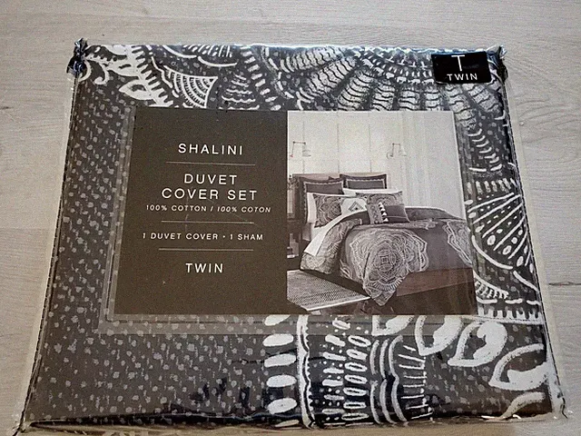 SHALINI Duvet Cover Set Twin NWT's Duvet Cover & Sham Cotton Charcoal Gray