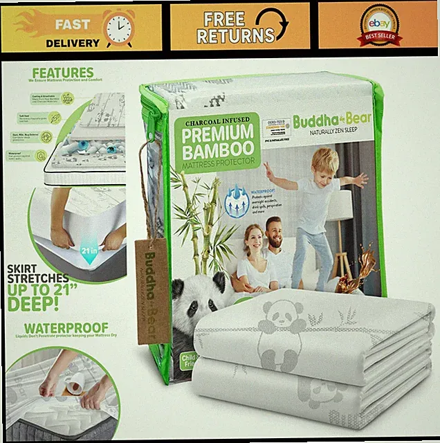 Waterproof Twin Size Bamboo Mattress Protector | Extra Soft | Charcoal Infused